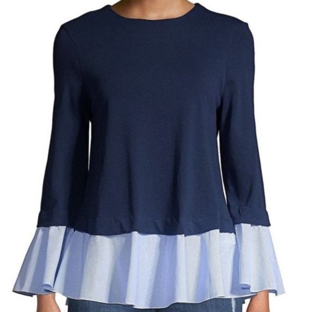 Beachlunchlounge Striped Bell Sleeve Skirted Top